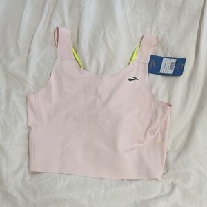 Brooks Light Pink Sports Crop with Neon Accent Straps